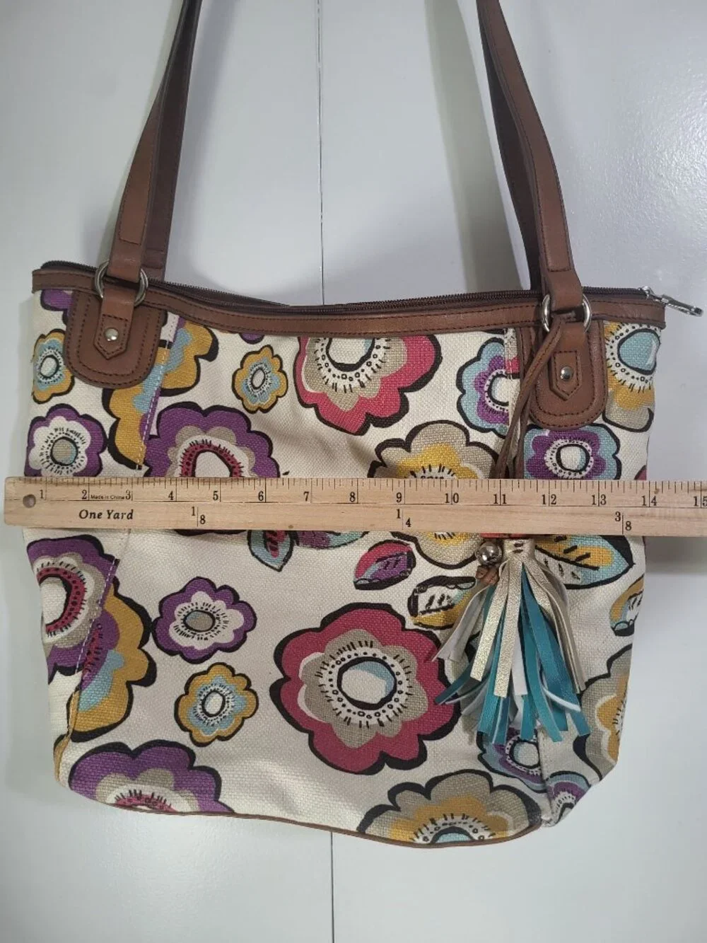 Relic by Fossil Canvas Flower Multicolor Shoulder Bag Tote Boho y2k Colorful - Picture 5 of 10